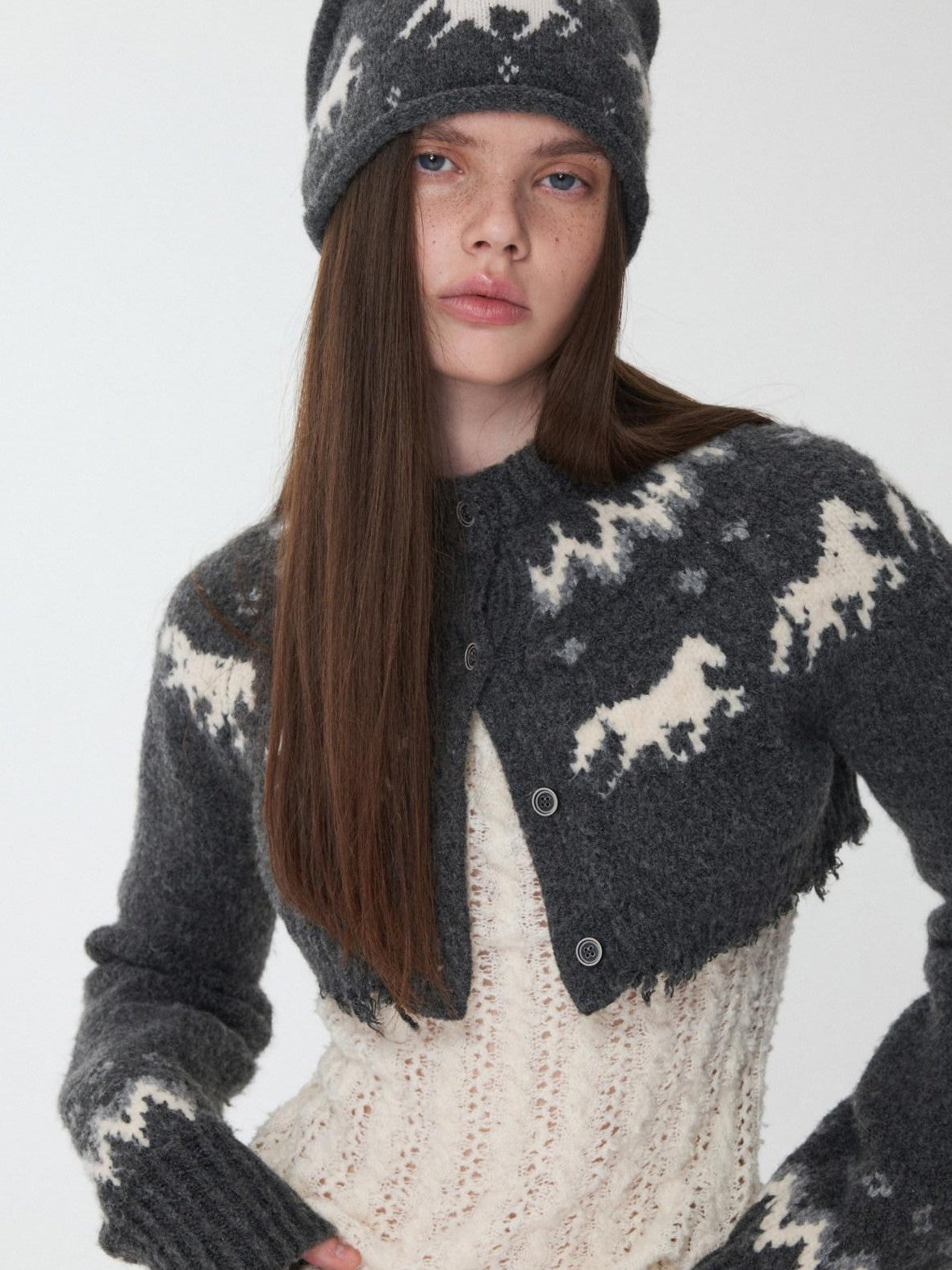 1JINN STUDIO Fair Isle Pony Jacquard Adjustable Drawstring Women&