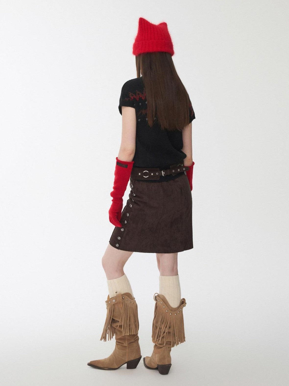1JINN STUDIO Fair Isle Pony Jacquard High Neck Short Sleeve Women&