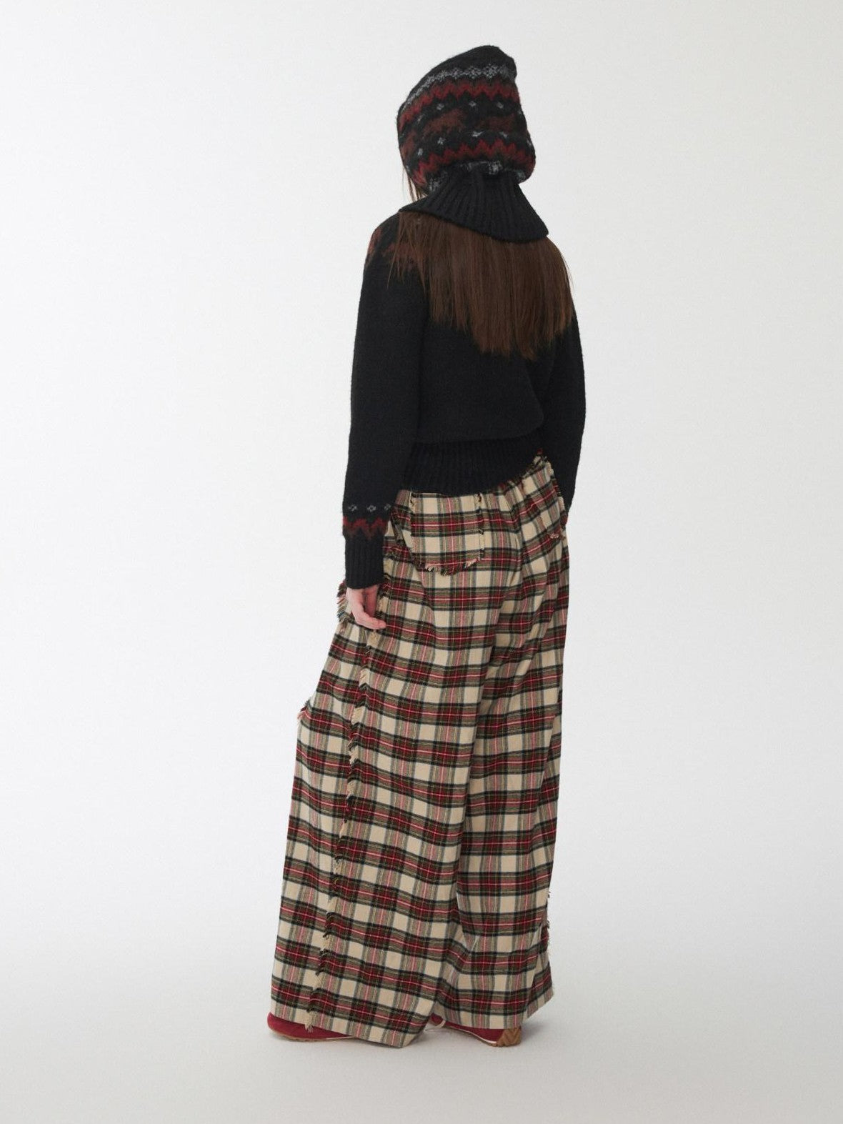 1JINN STUDIO Fair Isle Vintage Pony Jacquard Beaded Drawstring Women&
