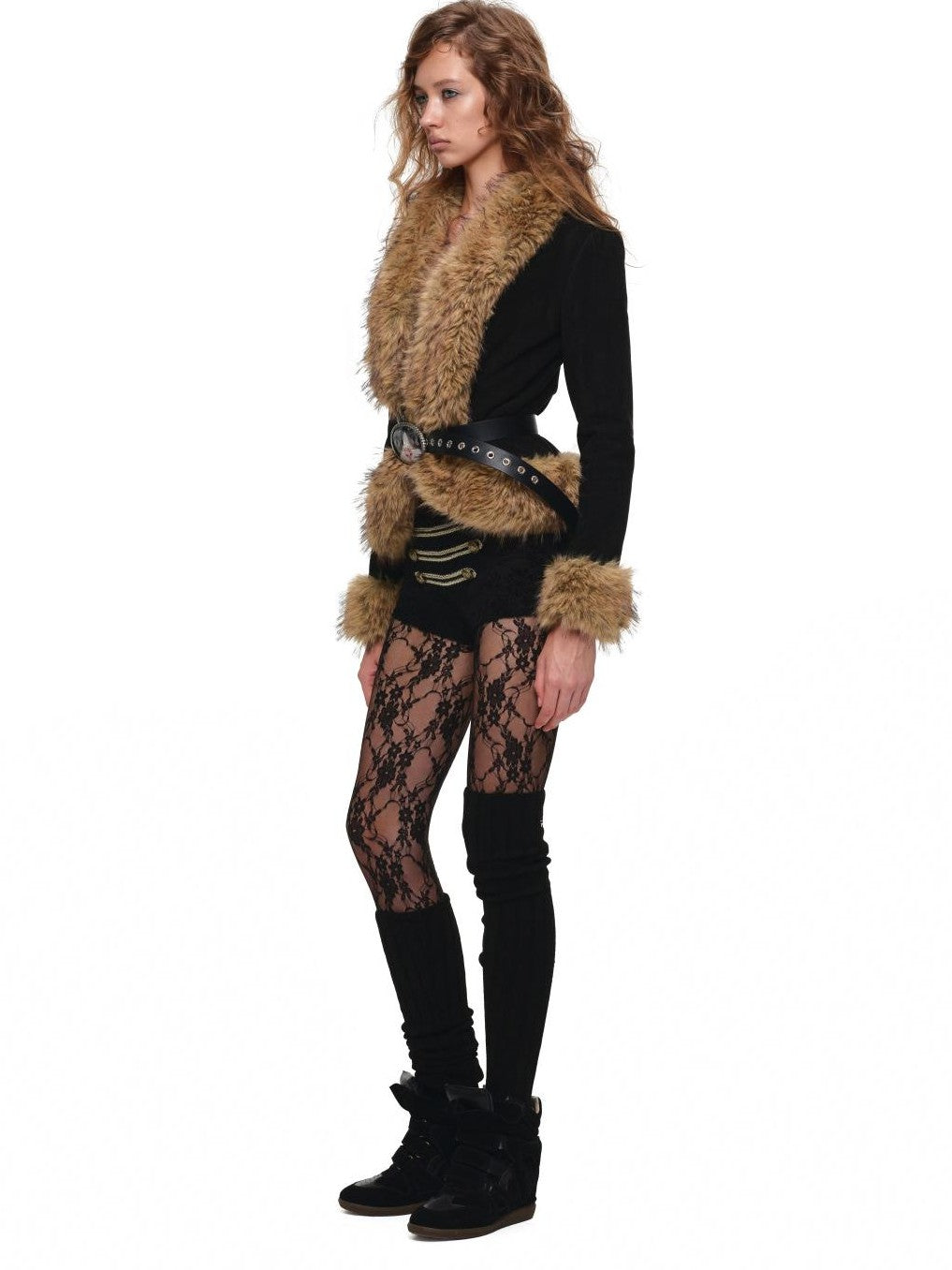 1JINN STUDIO Faux Fur Waist Cinched Women&