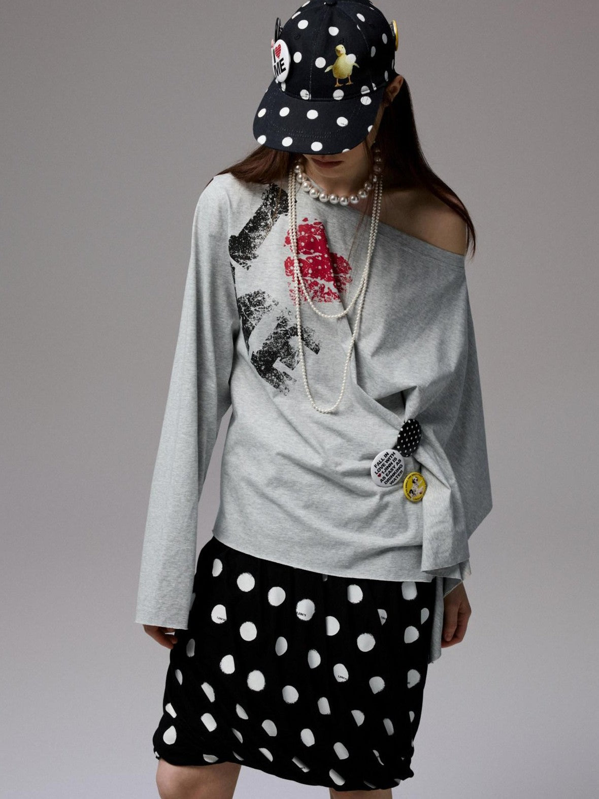 1JINN STUDIO Flat Brim Patch Black White Polka Dot Animal Print Women&