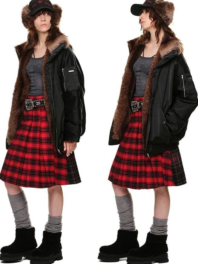 1JINN STUDIO Flight Parka Eco Faux Fur Patchwork Women&