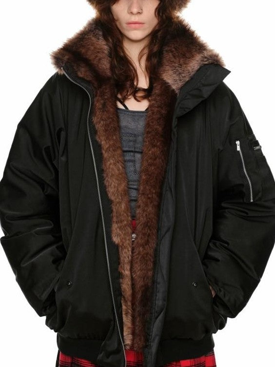 1JINN STUDIO Flight Parka Eco Faux Fur Patchwork Women&