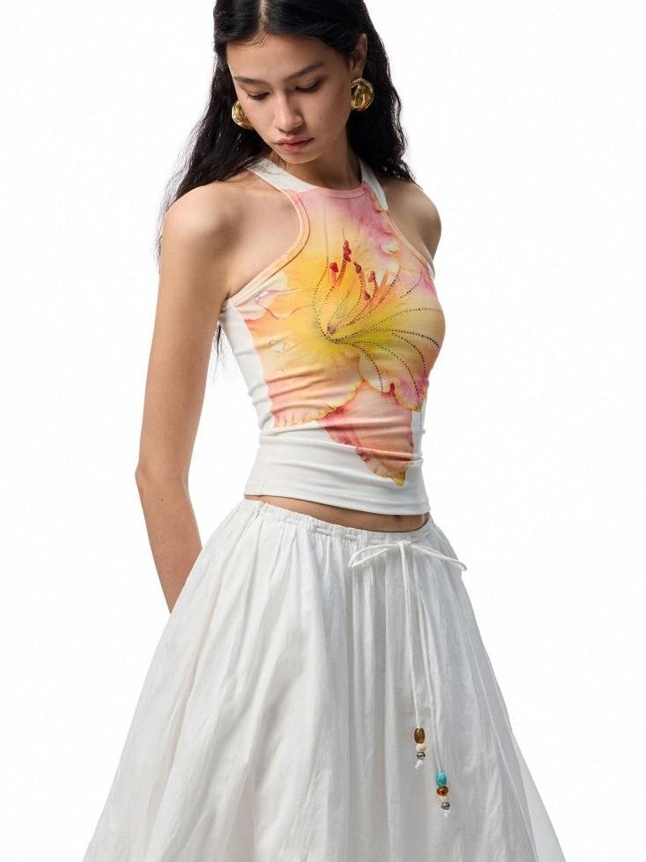 1JINN STUDIO Floral Print Hotfix Rhinestone Racerback Women&