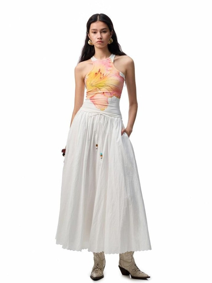 1JINN STUDIO Floral Print Hotfix Rhinestone Racerback Women&
