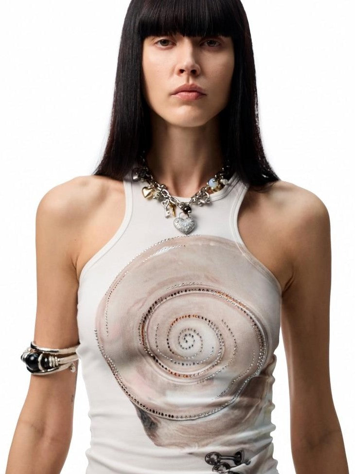 1JINN STUDIO Floral Print Hotfix Rhinestone Racerback Women&