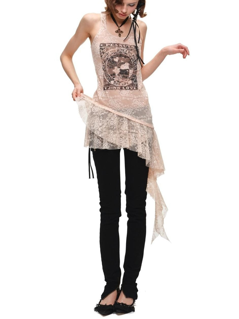 1JINN STUDIO Framed Print Irregular Ruffle Racerback Women&