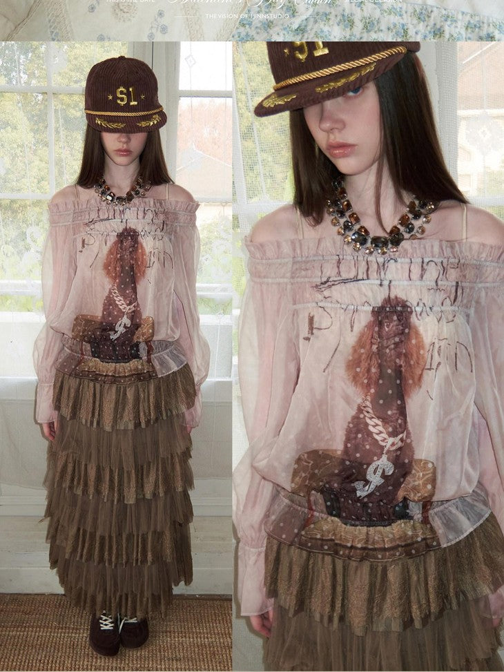 1JINN STUDIO French Lace Multi Layer Tulle Spliced Women&