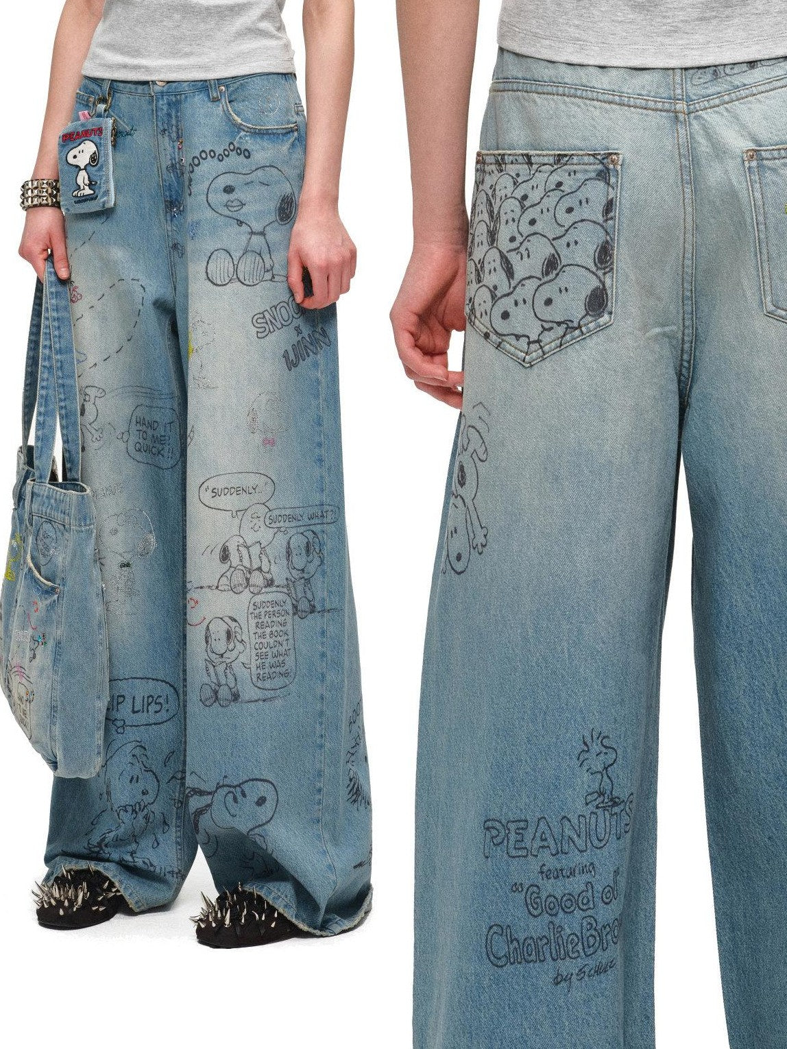 1JINN STUDIO Graffiti Print Rhinestone Women&