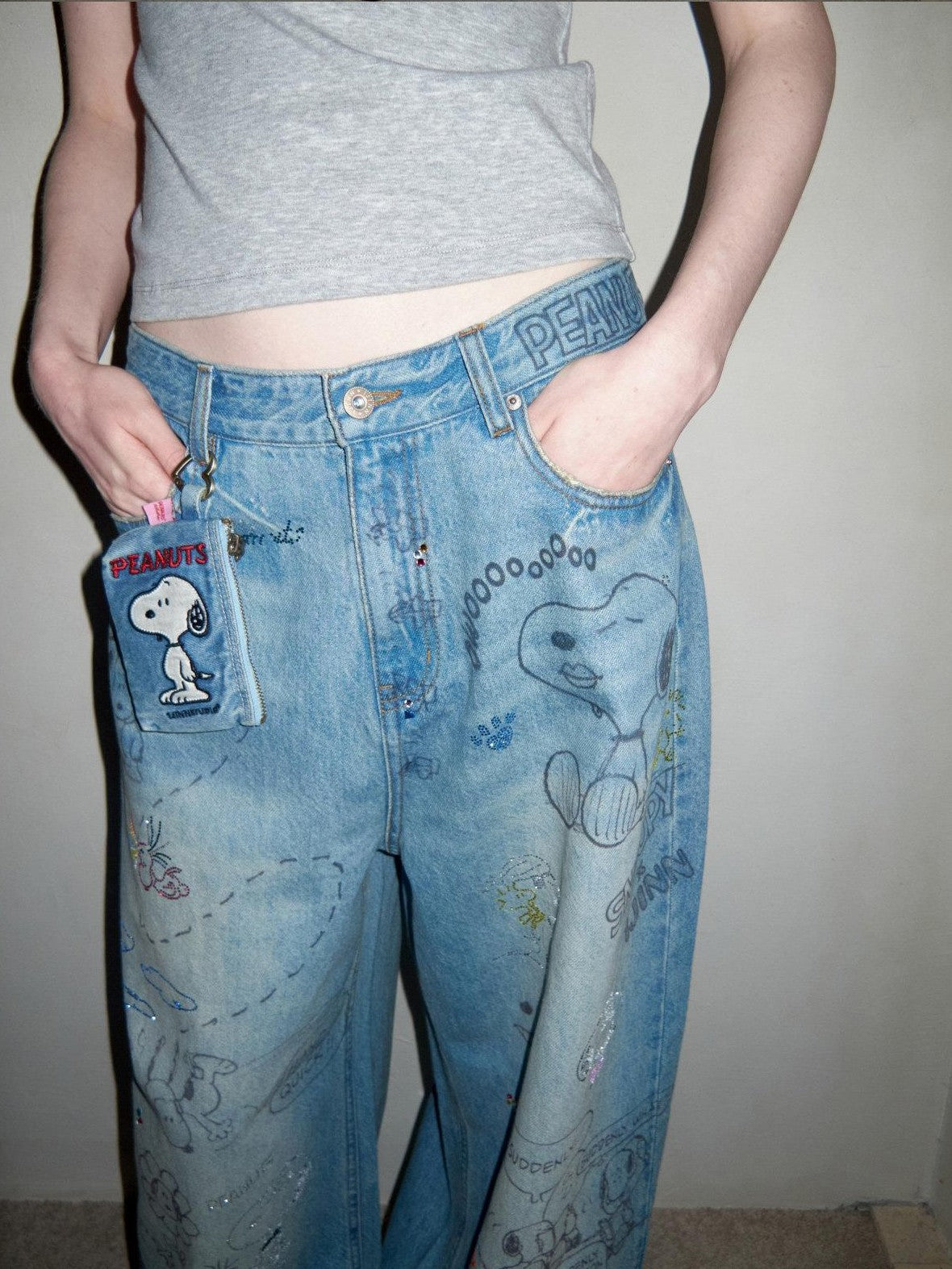 1JINN STUDIO Graffiti Print Rhinestone Women&