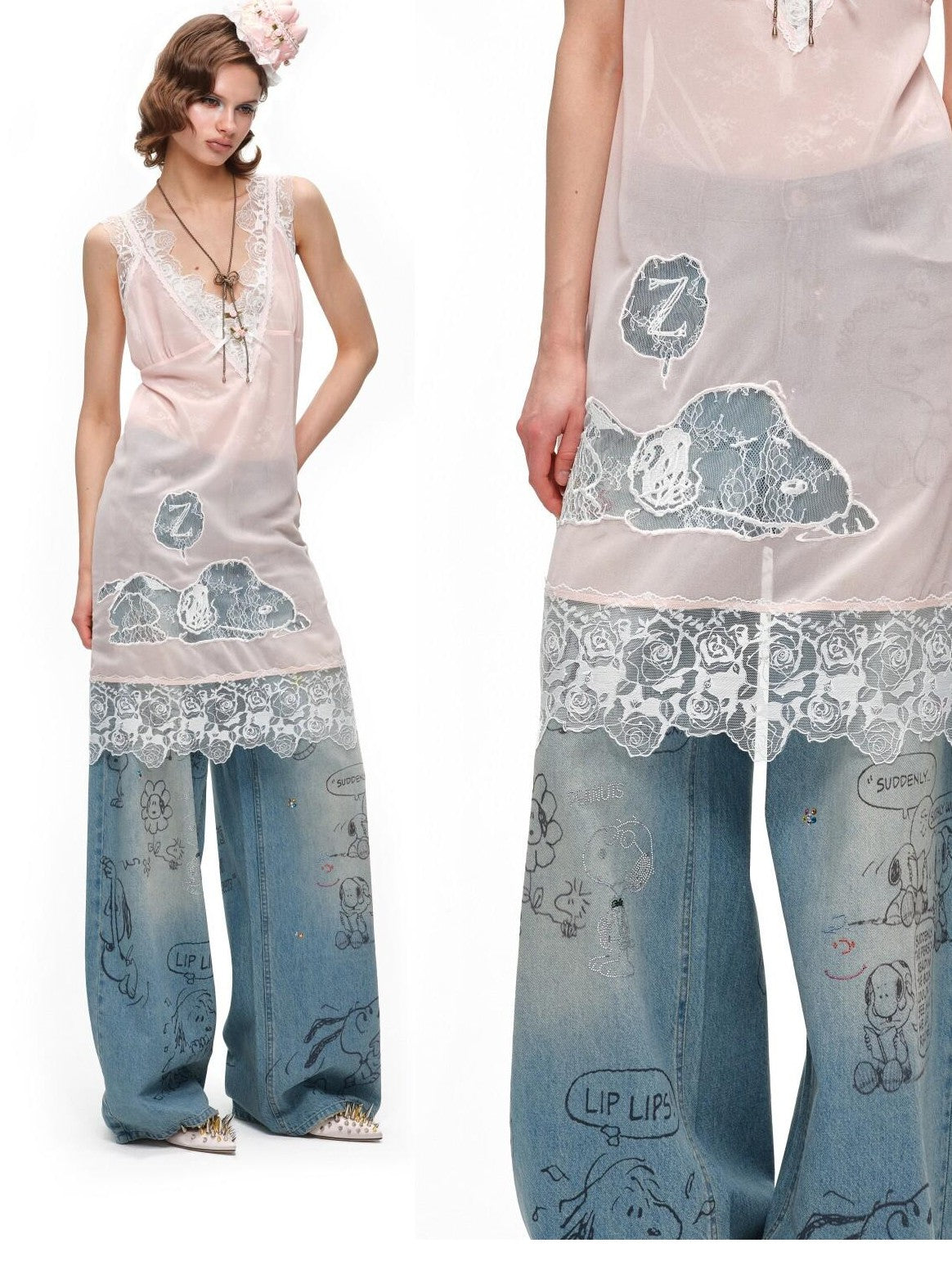 1JINN STUDIO Graffiti Print Rhinestone Women&
