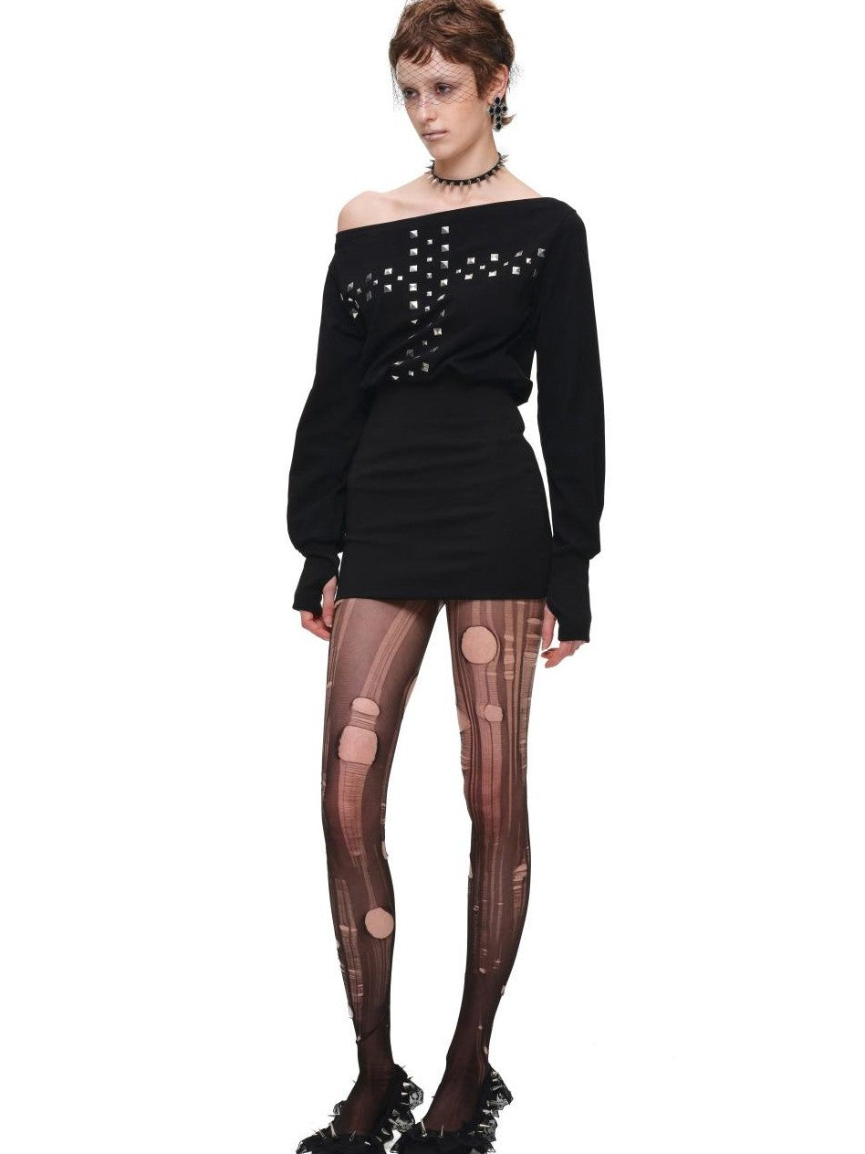 1JINN STUDIO Handmade Cross Studded One Shoulder Women&