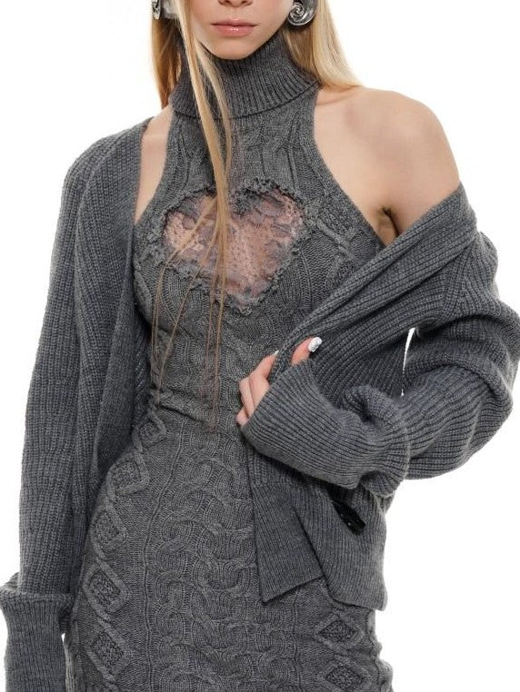 1JINN STUDIO High Neck Lace Cutout Waist Cinching Sleeveless Women&