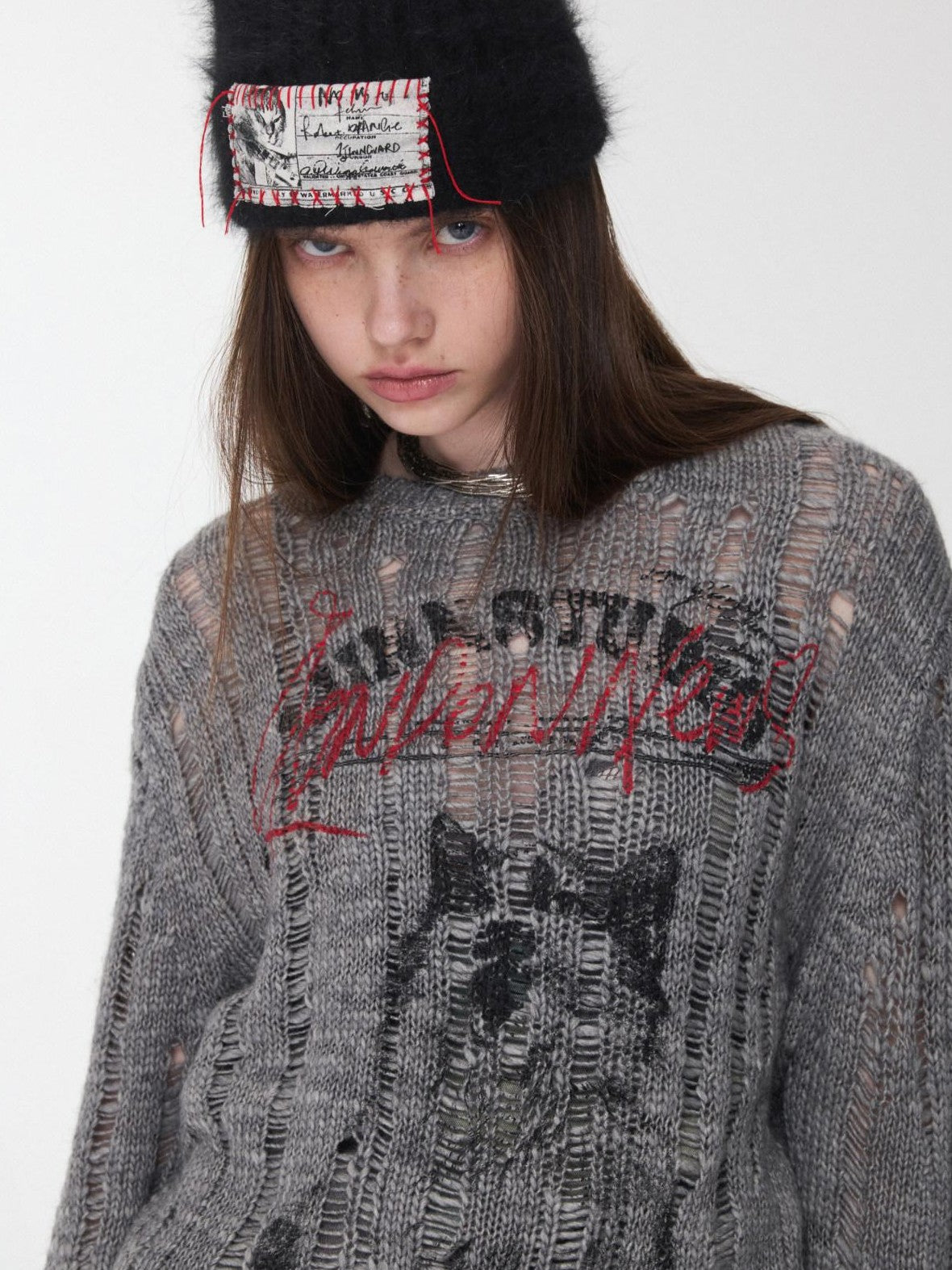 1JINN STUDIO Iceland Animal Print Openwork Ripped Women&