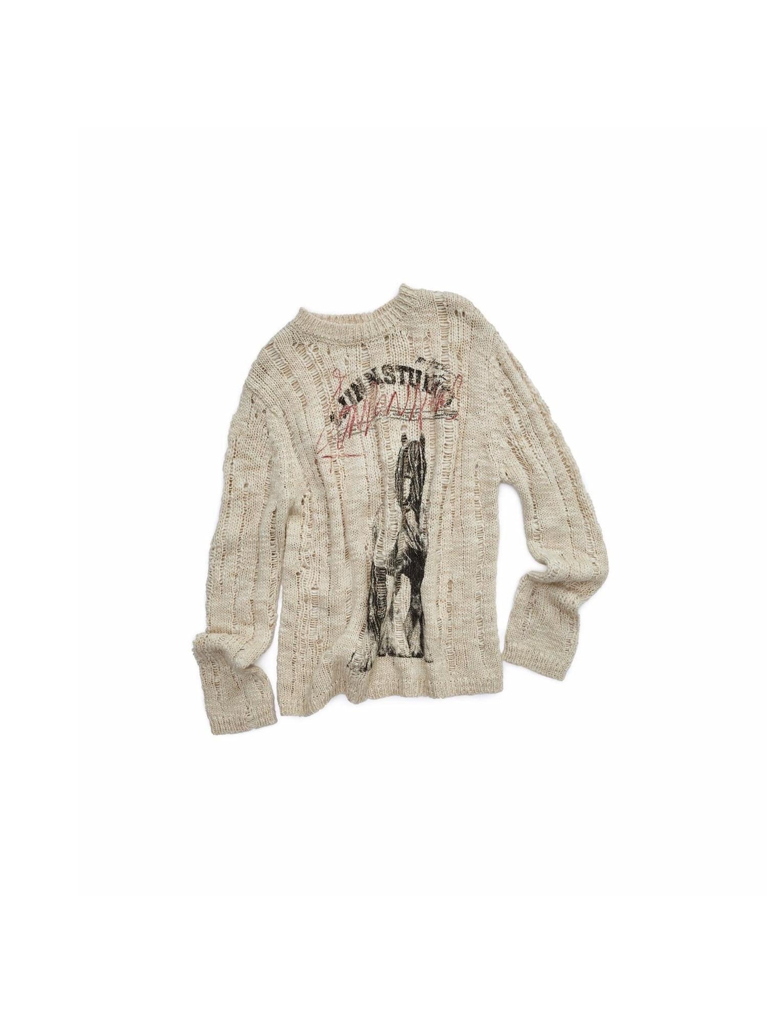 1JINN STUDIO Iceland Animal Print Openwork Ripped Women&