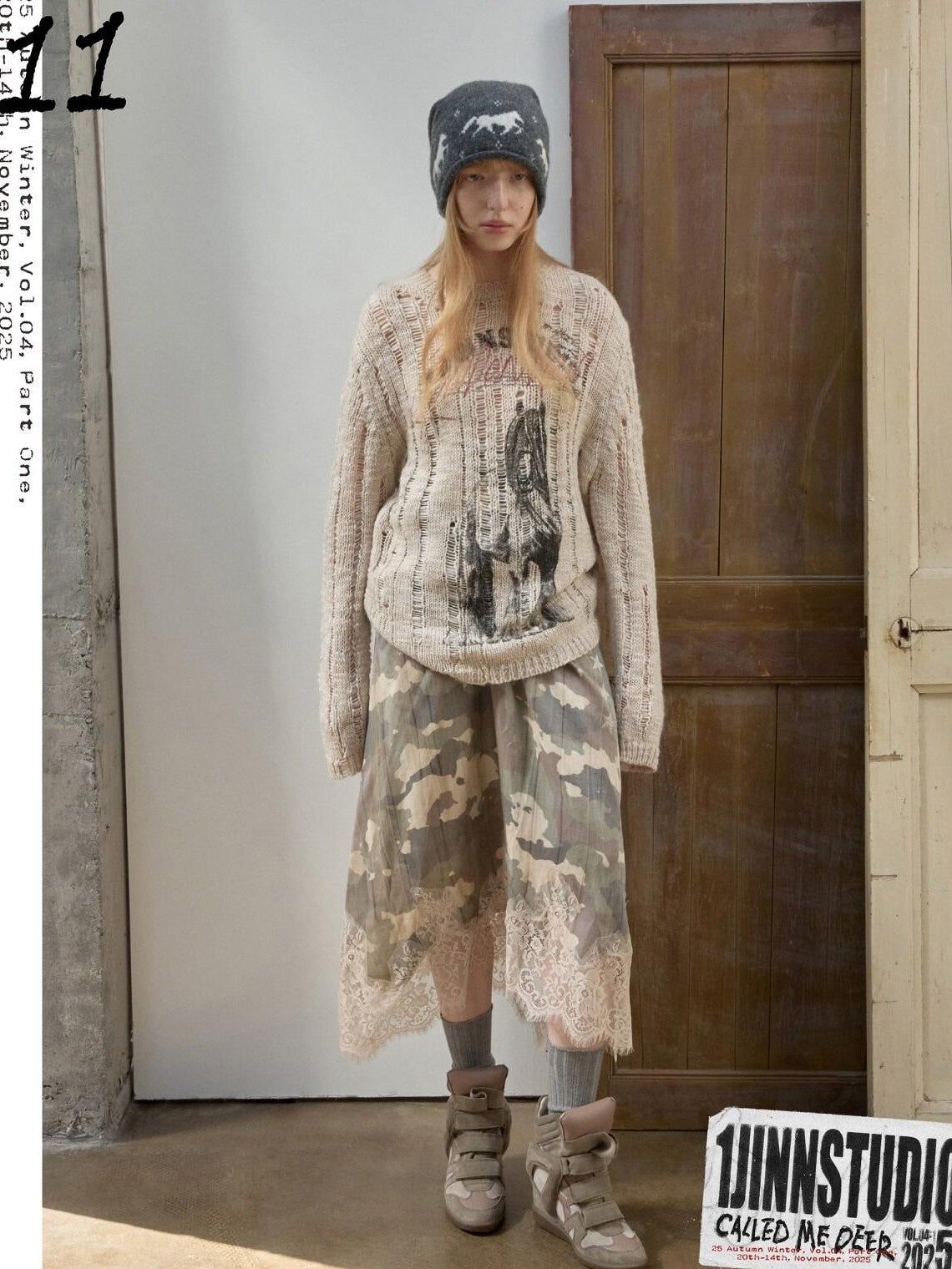 1JINN STUDIO Iceland Animal Print Openwork Ripped Women&