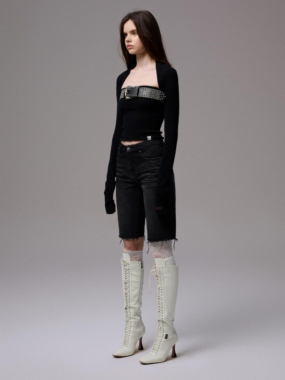 1JINN STUDIO Knit Solid Rolled Edge Straight Neck Women&