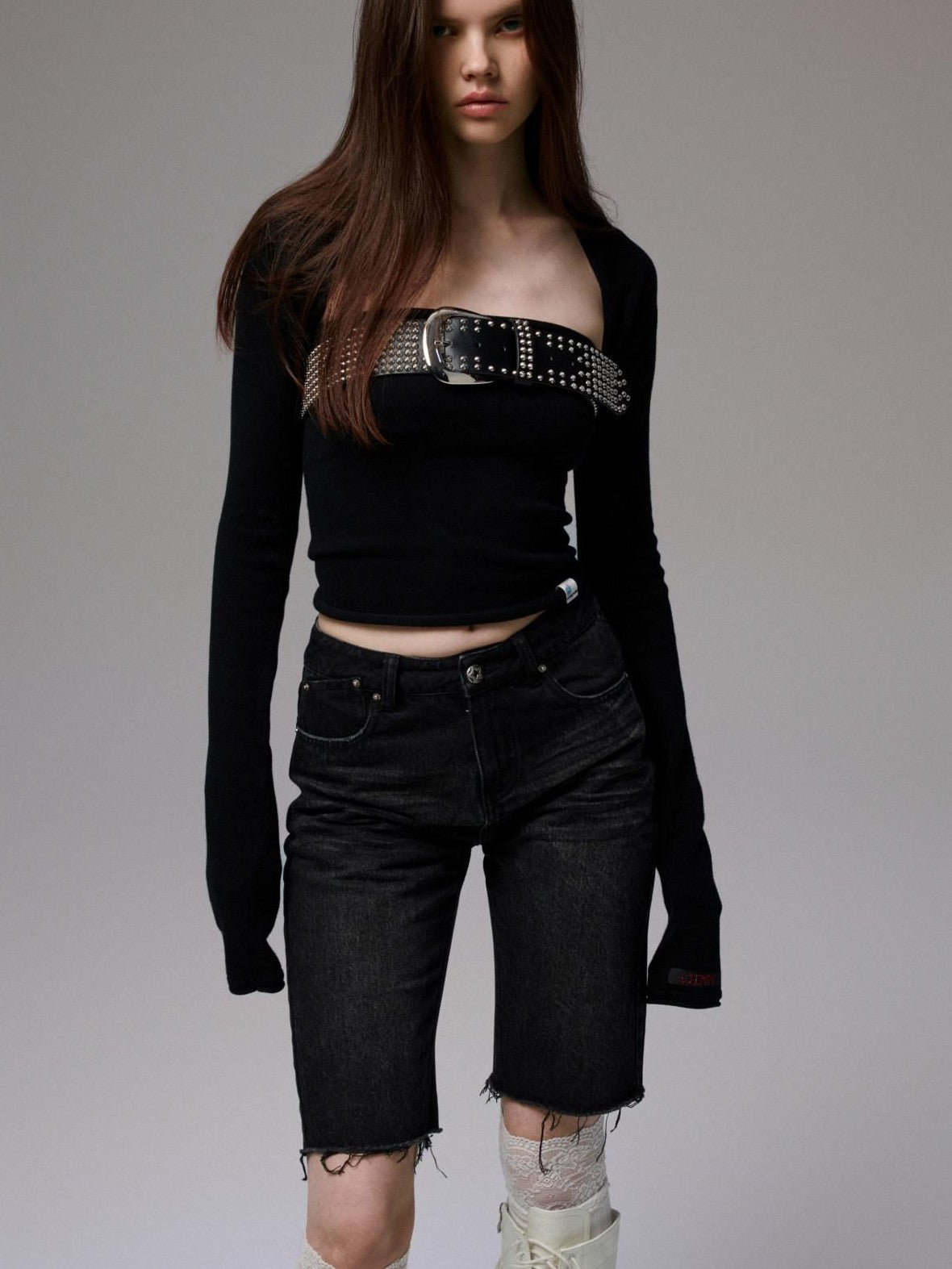 1JINN STUDIO Knit Solid Rolled Edge Straight Neck Women&