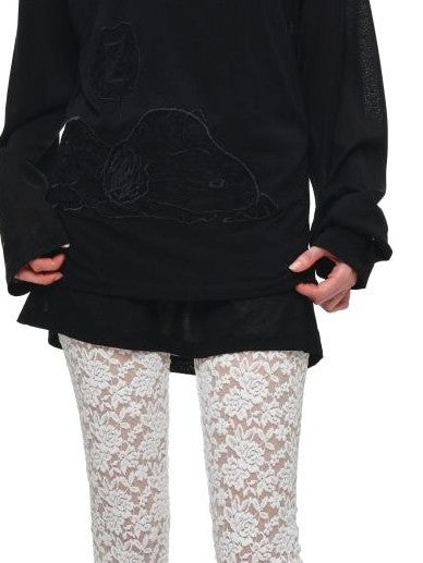 1JINN STUDIO Lace Applique Two Piece Layered Loose Women&