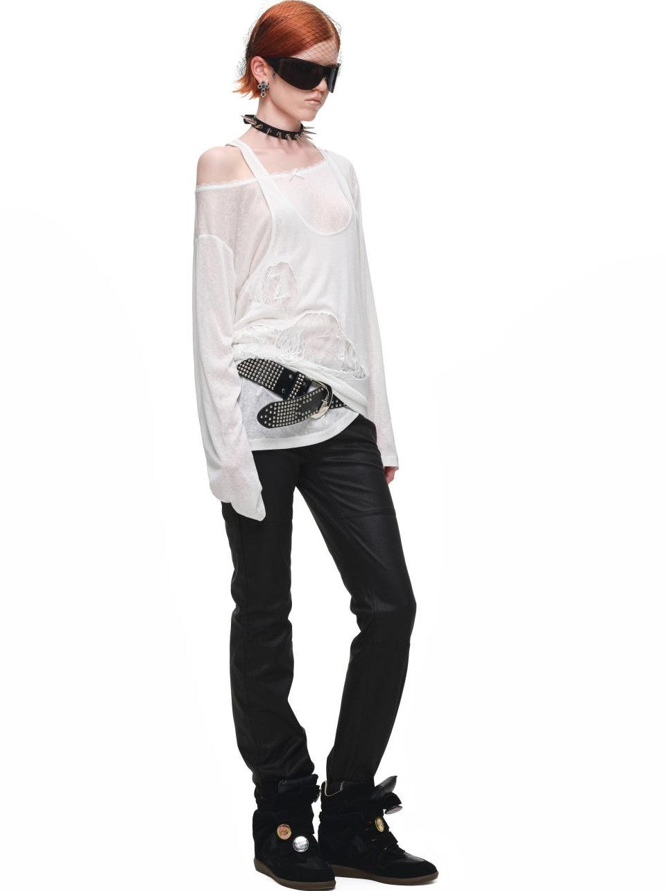 1JINN STUDIO Lace Applique Two Piece Layered Loose Women&