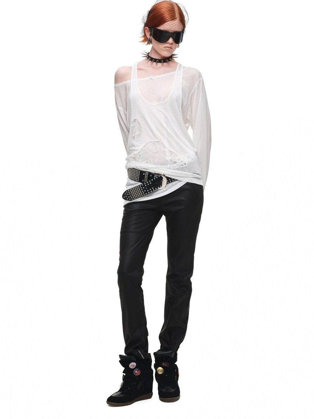 1JINN STUDIO Lace Applique Two Piece Layered Loose Women&