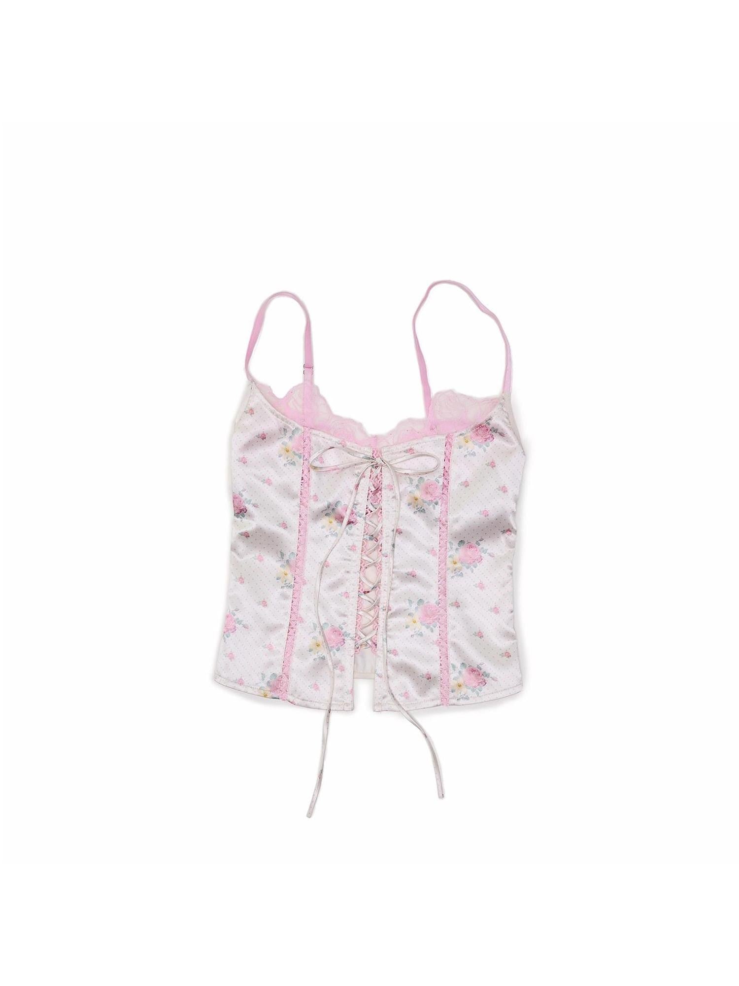 1JINN STUDIO Lace Boned Corset Tie Layered Women&