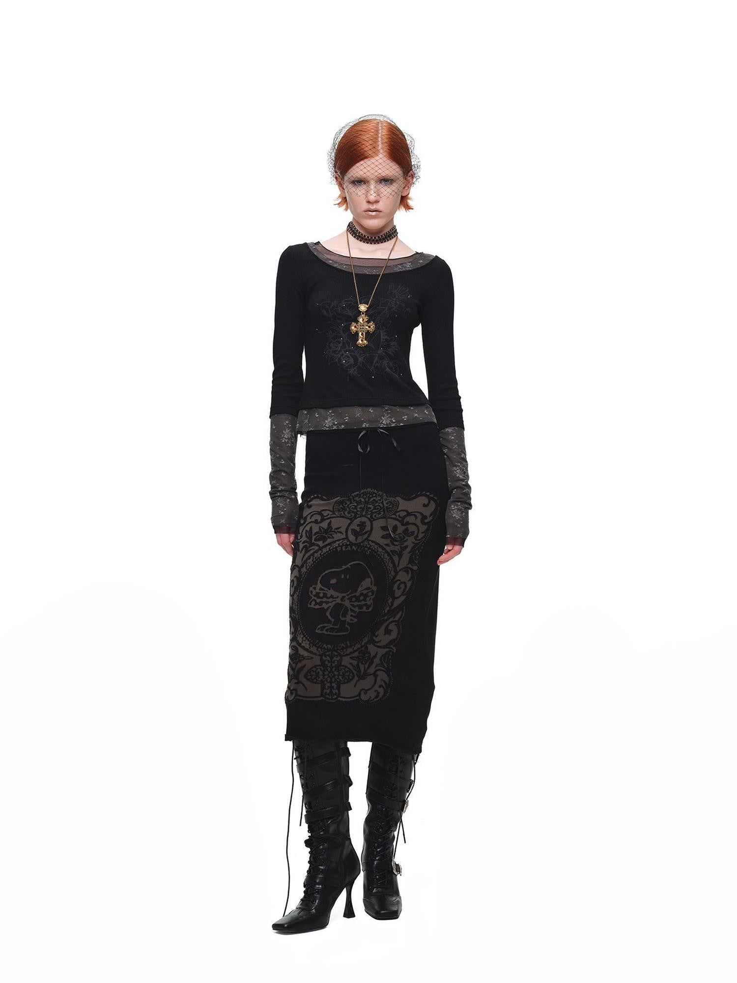 1JINN STUDIO Lace Splice Colorblock Printed Rhinestone Women&