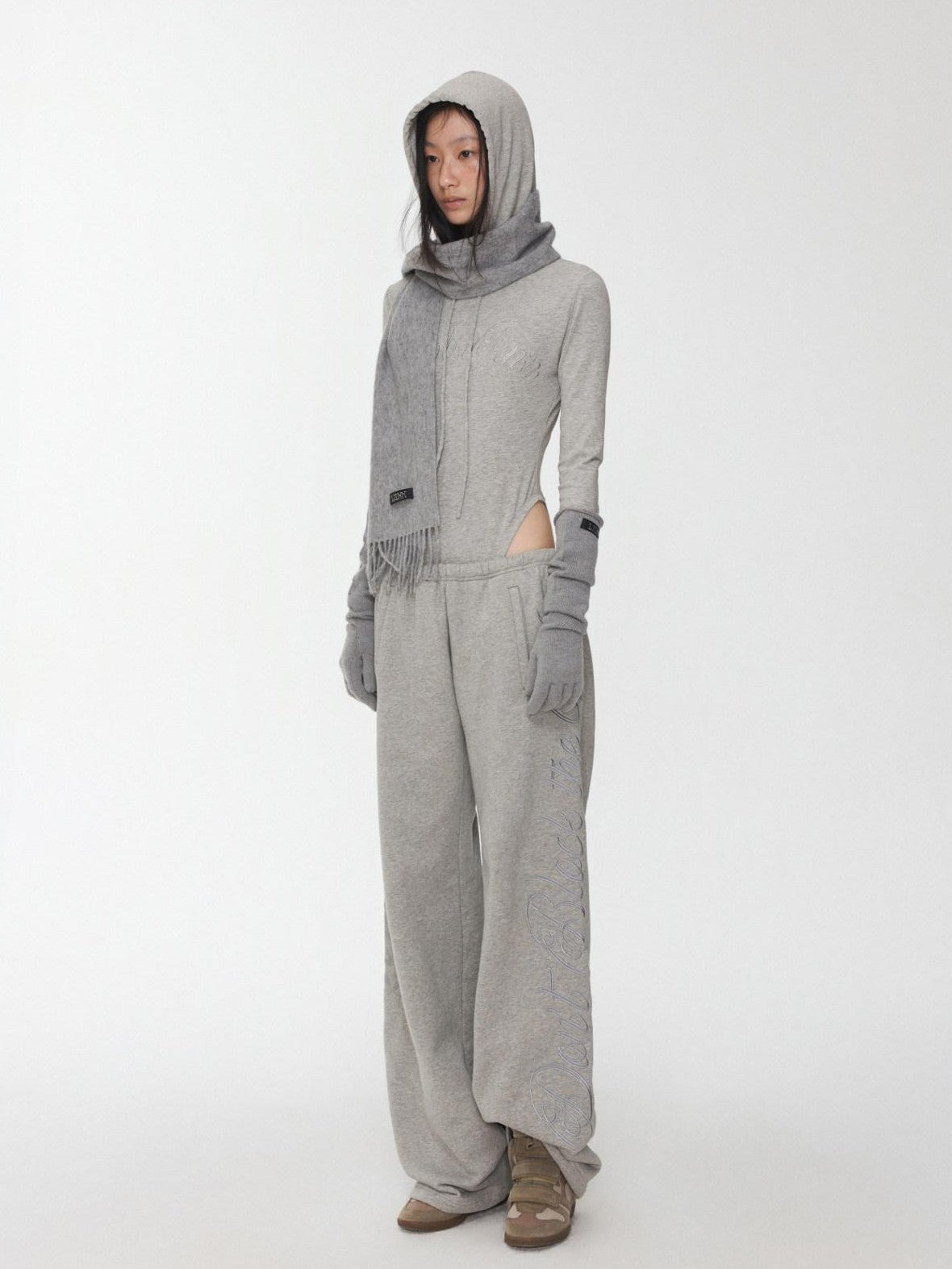 1JINN STUDIO Letter Embroidered Drawstring Hooded Slim Waist Women&