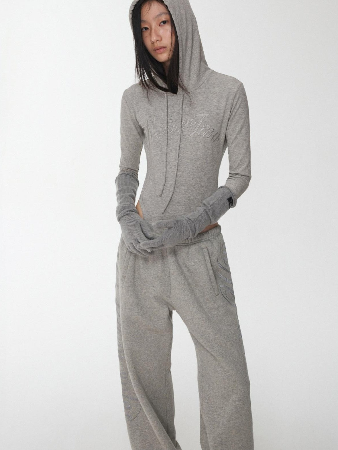 1JINN STUDIO Letter Embroidered Drawstring Hooded Slim Waist Women&