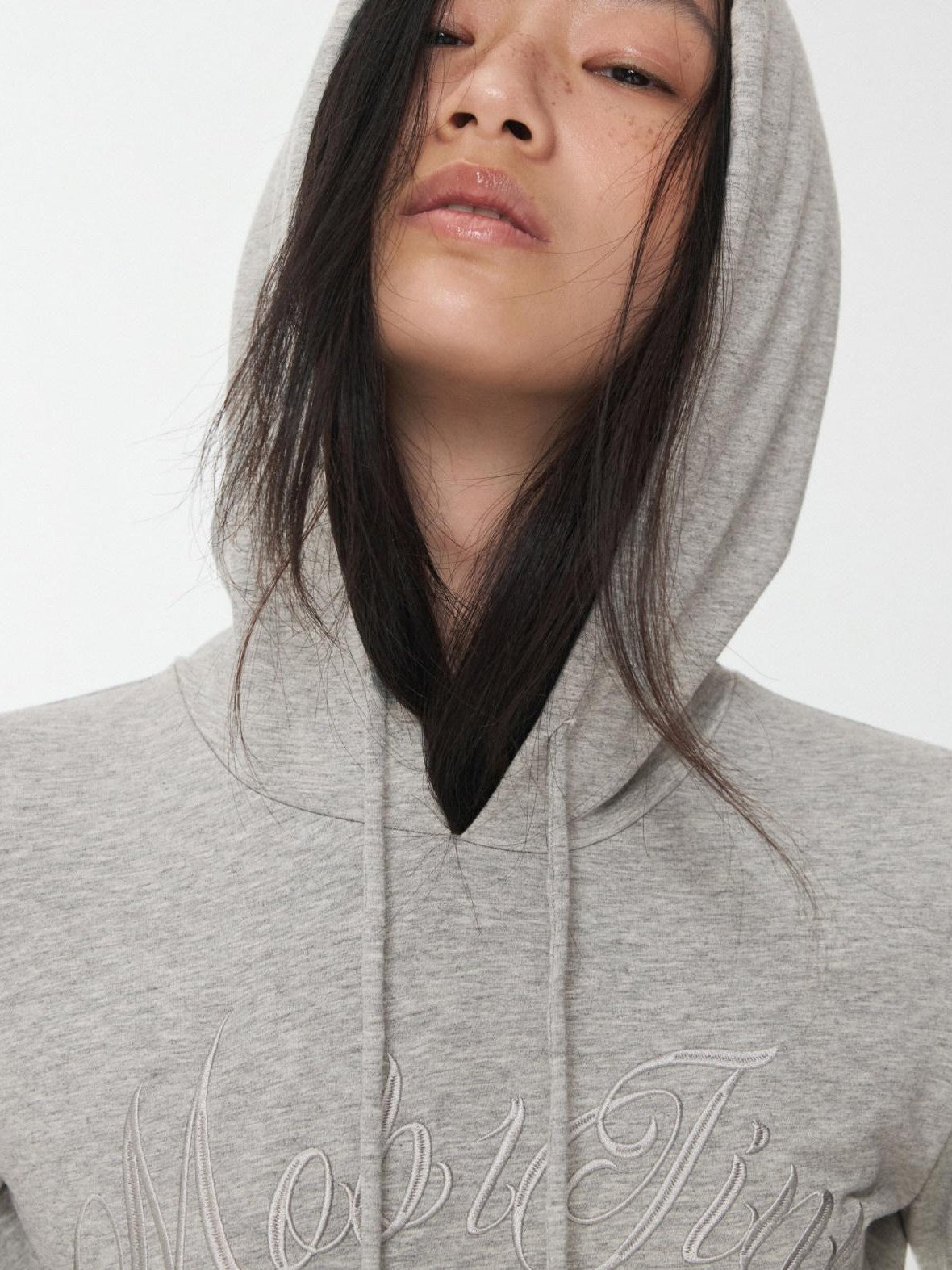 1JINN STUDIO Letter Embroidered Drawstring Hooded Slim Waist Women&