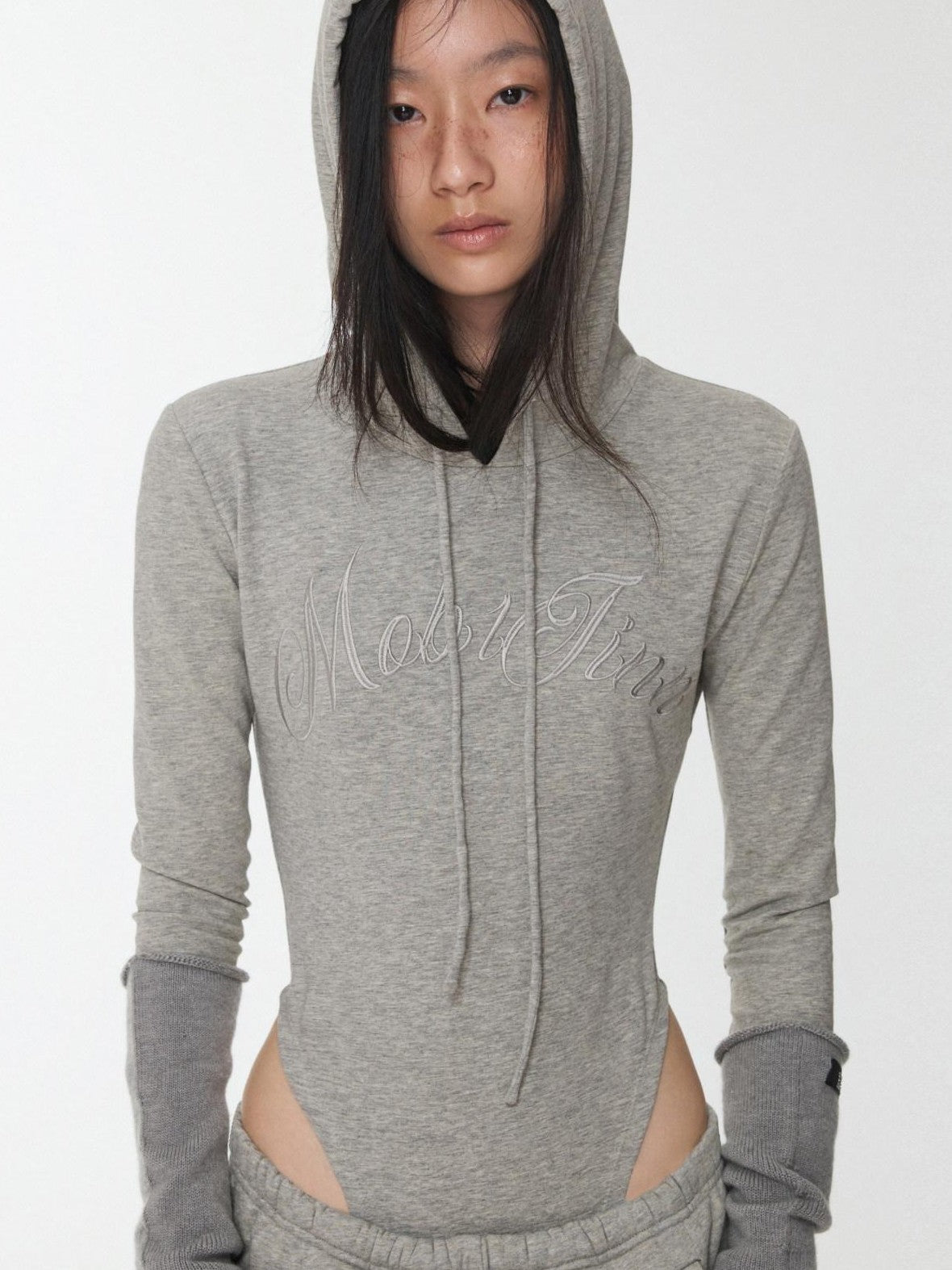 1JINN STUDIO Letter Embroidered Drawstring Hooded Slim Waist Women&