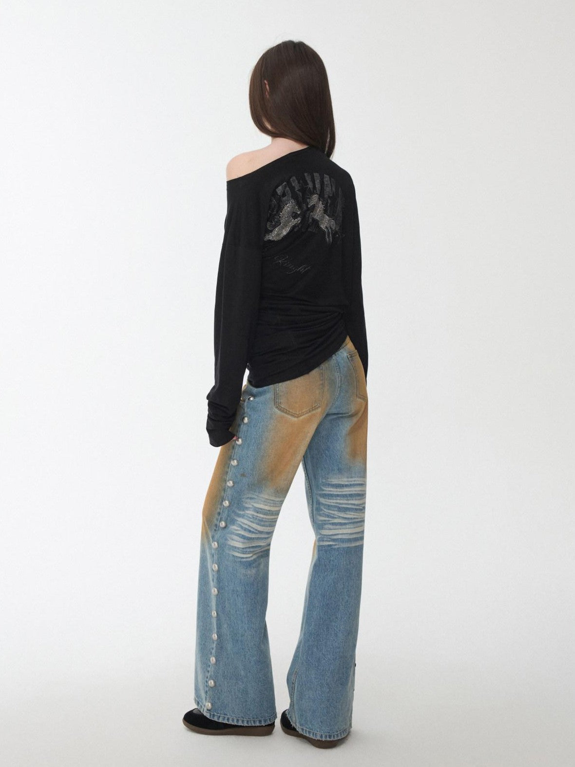 1JINN STUDIO Mud Dyed Washed Distressed Studded Women&