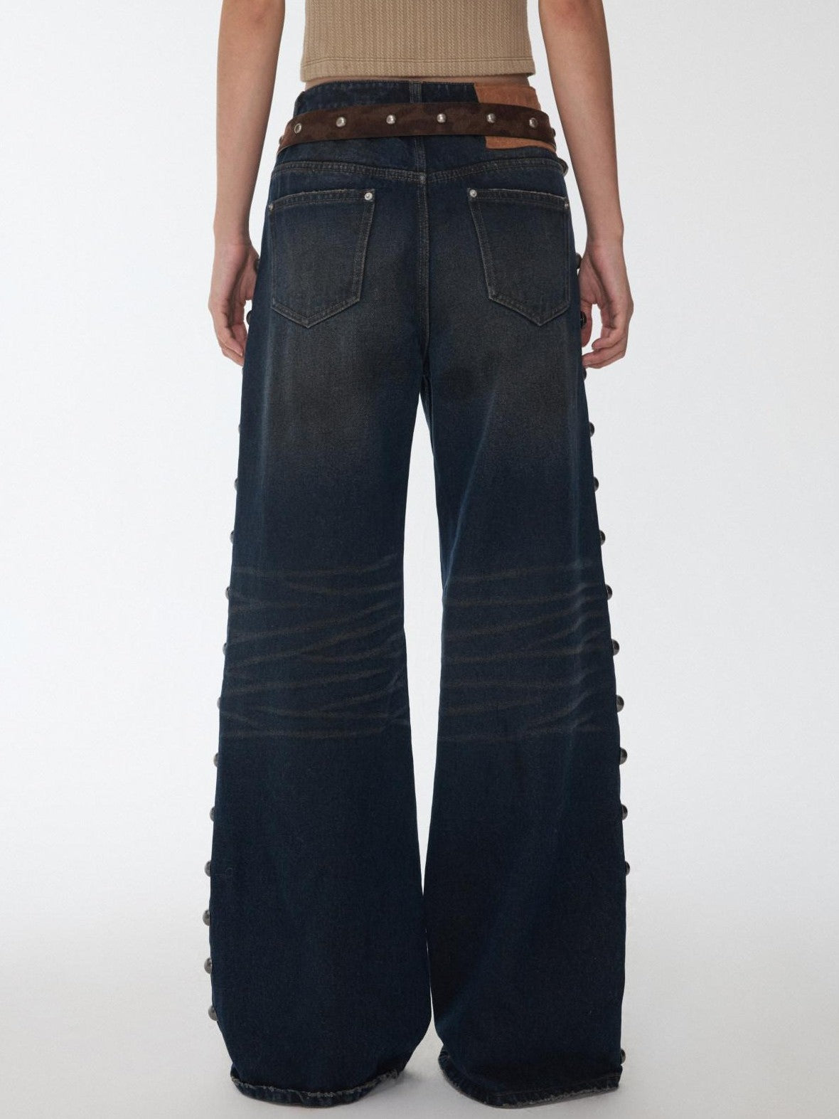 1JINN STUDIO Mud Dyed Washed Distressed Studded Women&