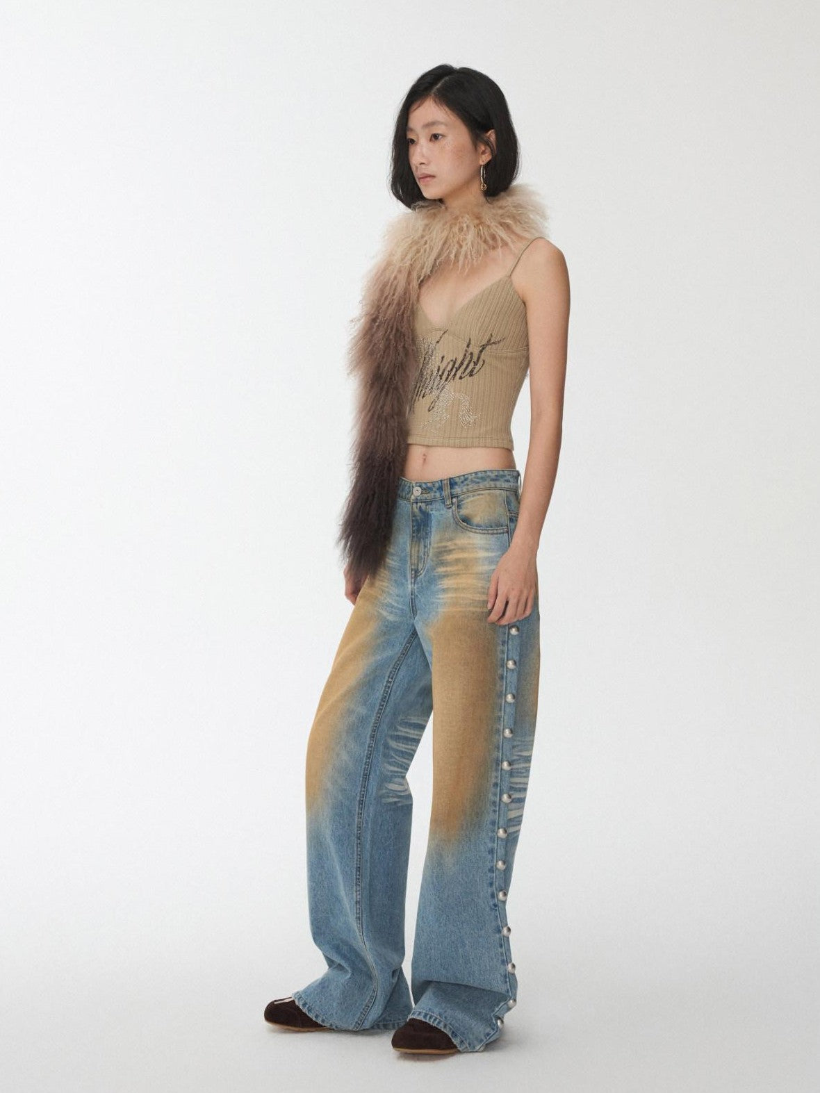 1JINN STUDIO Mud Dyed Washed Distressed Studded Women&