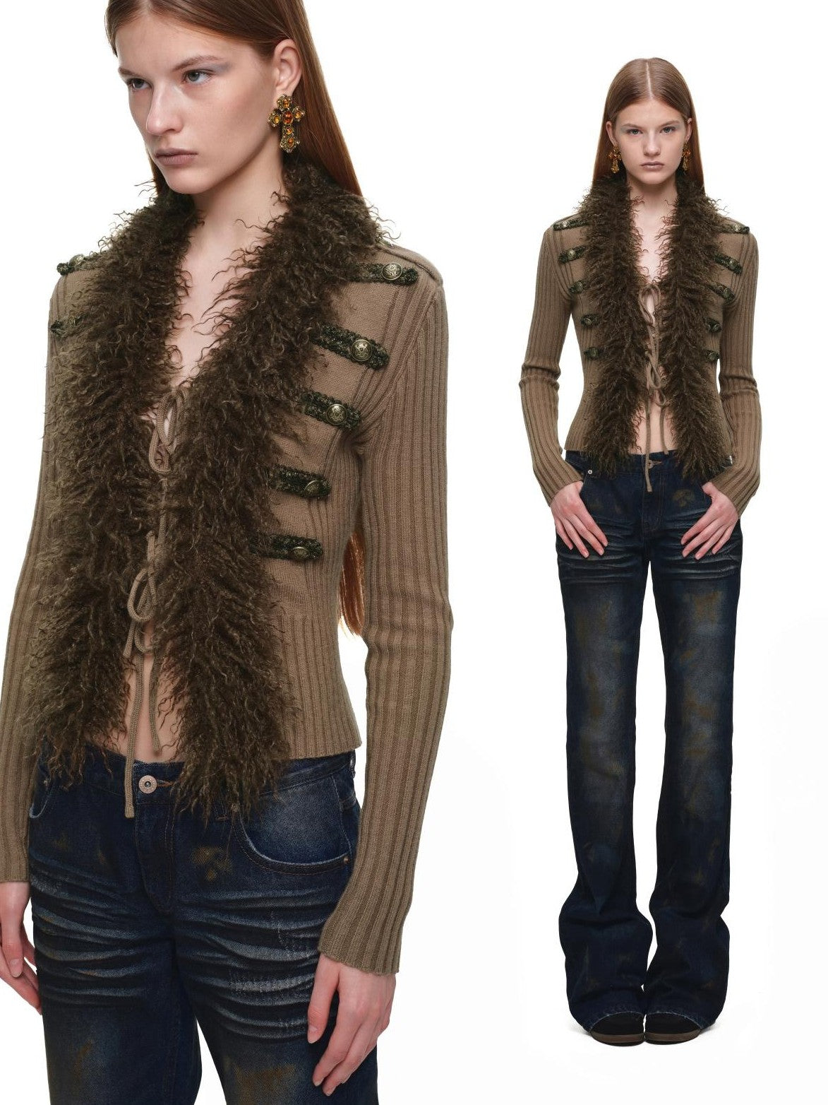 1JINN STUDIO Napoleon Collar Fitted Long Sleeve Women&