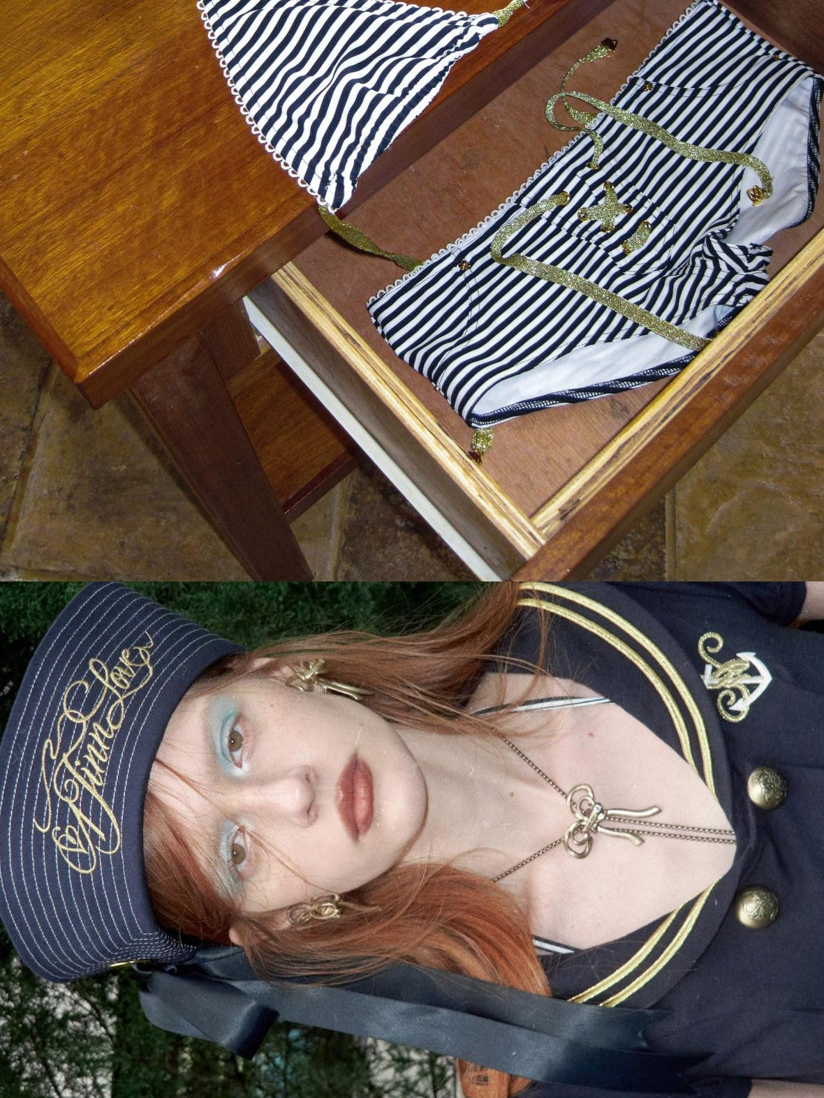 1JINN STUDIO Nautical Gold Embroidered Bow Ribbon Tie Women&