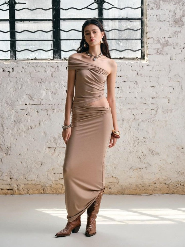 1JINN STUDIO One Shoulder Asymmetric Ruched Multiway Women&