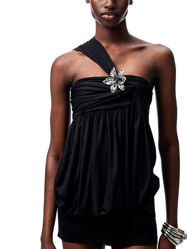 1JINN STUDIO One Shoulder Knotted Bustier Bodycon Women&