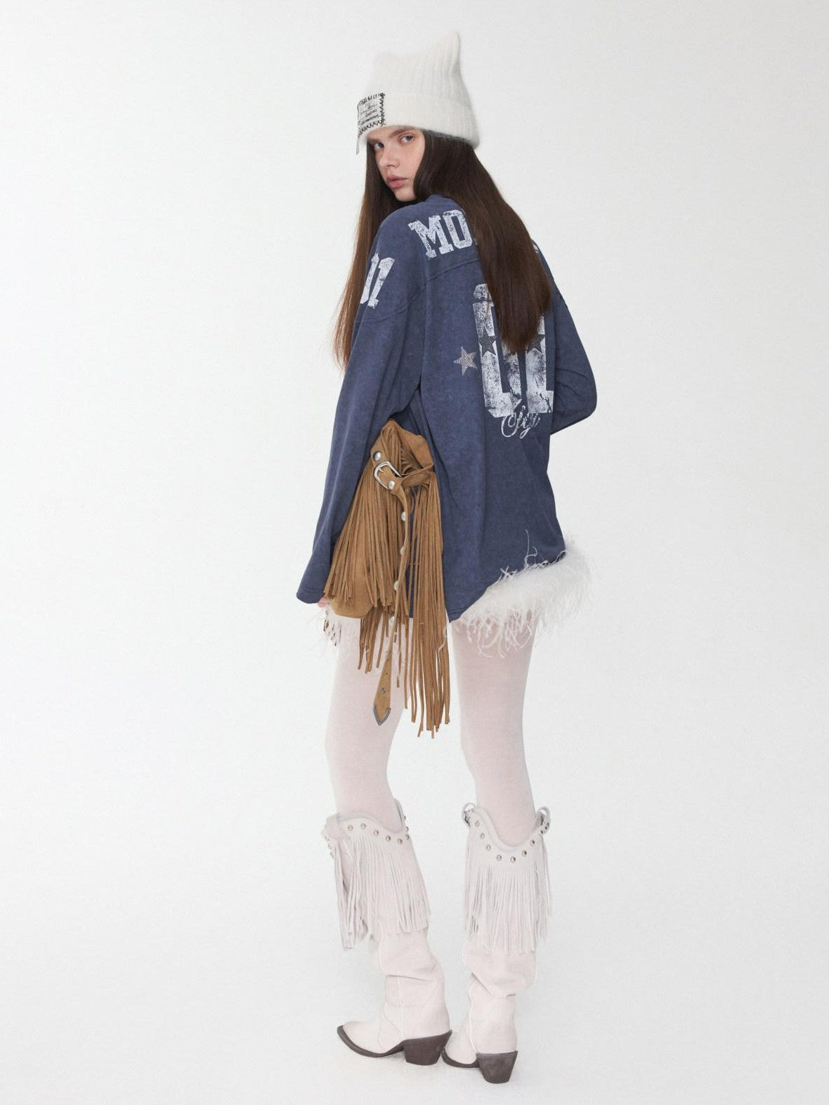1JINN STUDIO Oversize Football Print Crystals Women&