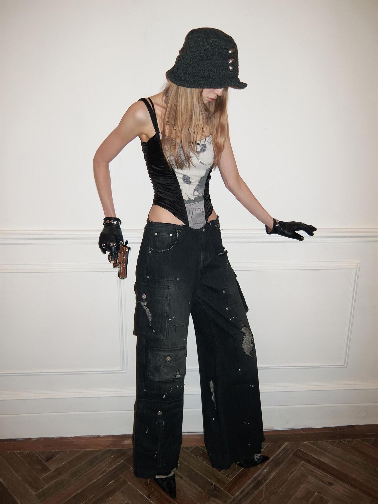 1JINN STUDIO Paint Splatter Vintage Multi Pocket Cargo Women&