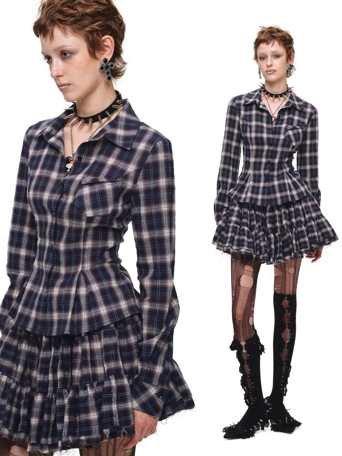 1JINN STUDIO Plaid Vintage Slim Fit Women&