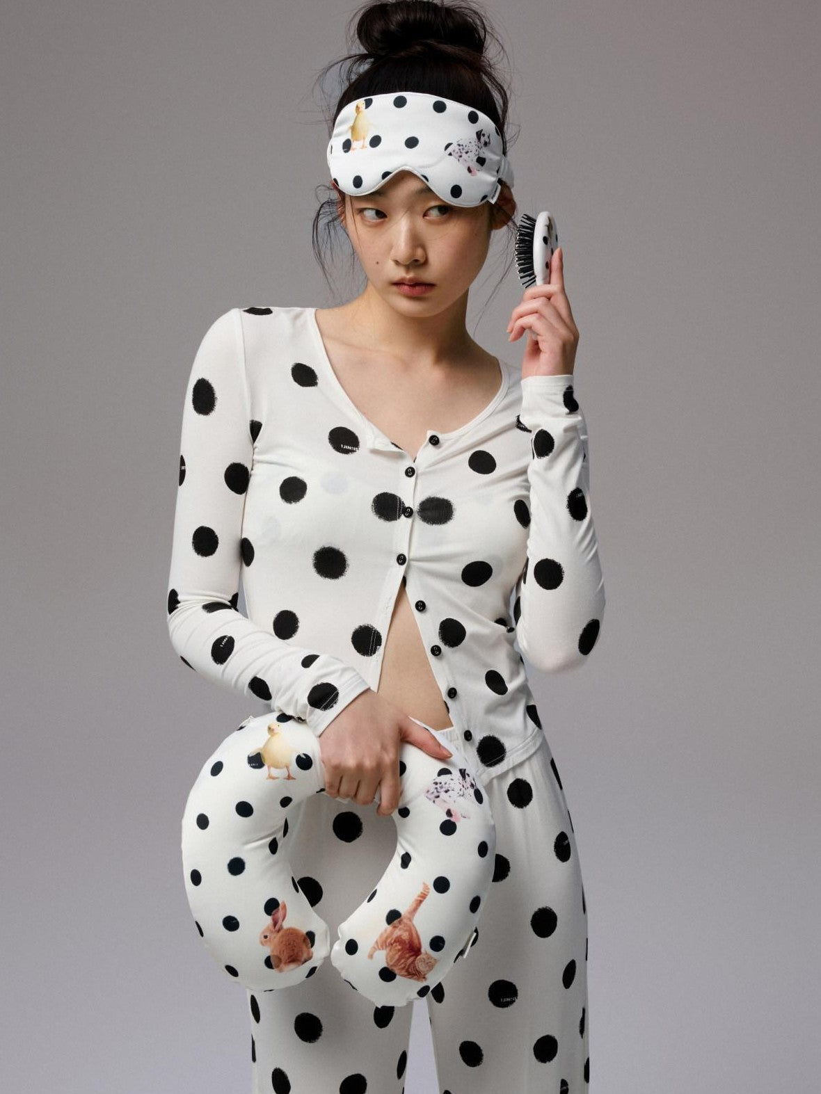 1JINN STUDIO Playful Contrast Polka Dot Cardigan Women&