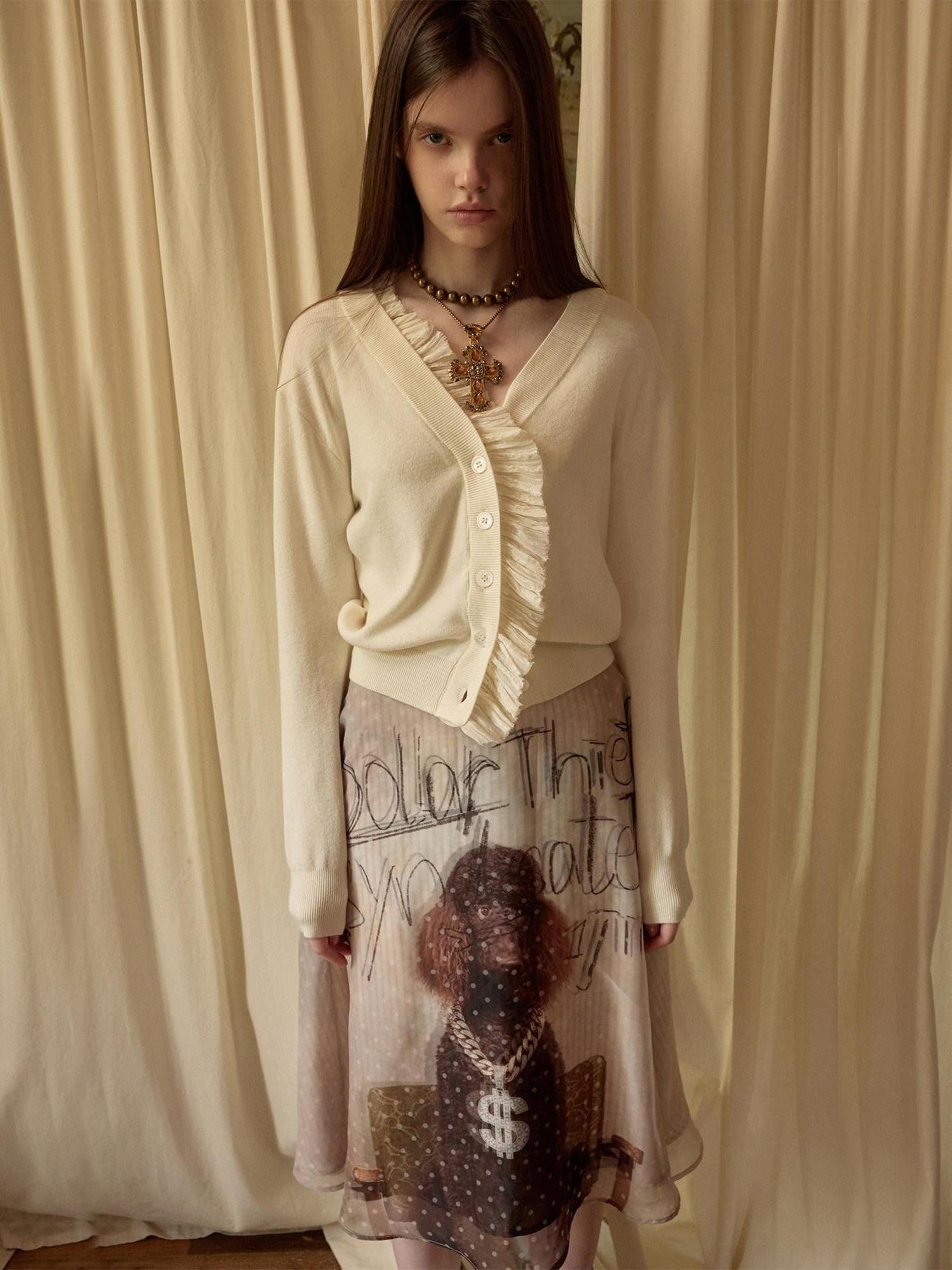 1JINN STUDIO Pleated Lace Patchwork Women&