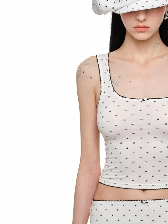 1JINN STUDIO Polka Dot Cat Paw Lace Round Neck Slim Knit Pencil Women&