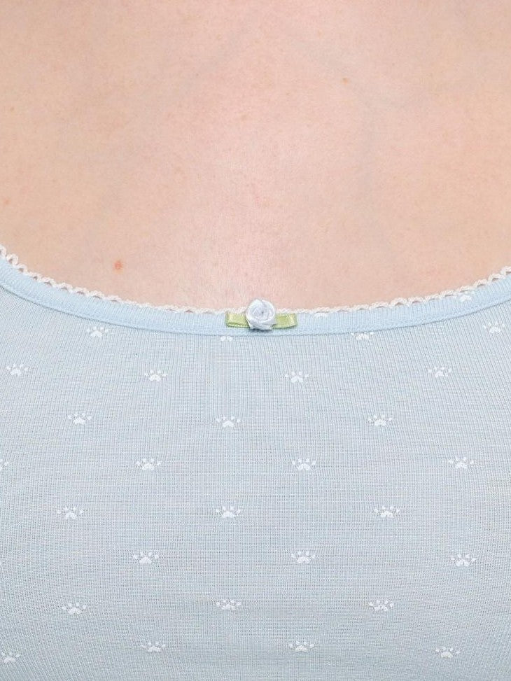 1JINN STUDIO Polka Dot Cat Paw Lace Round Neck Slim Knit Pencil Women&