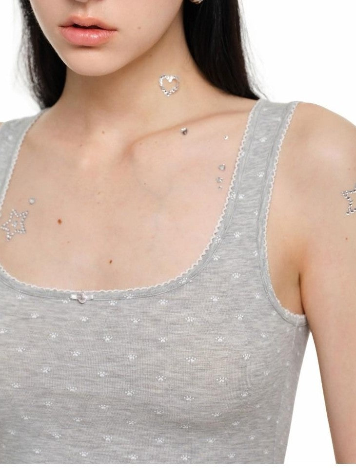 1JINN STUDIO Polka Dot Cat Paw Lace Round Neck Slim Knit Pencil Women&