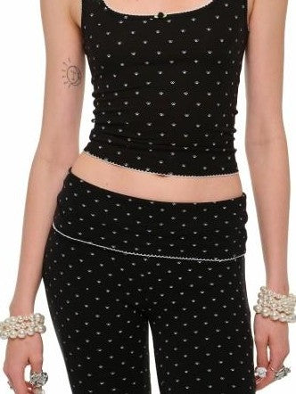 1JINN STUDIO Polka Dot Cat Paw Lace Round Neck Slim Knit Pencil Women&