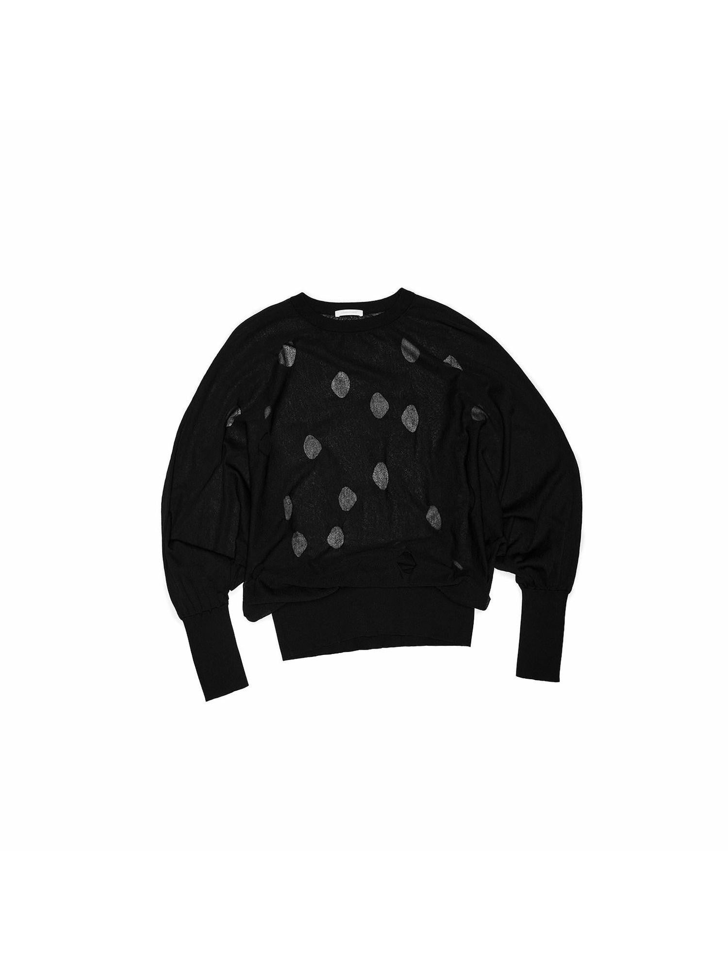 1JINN STUDIO Polka Dot Openwork Batwing Bubble Hem Women&