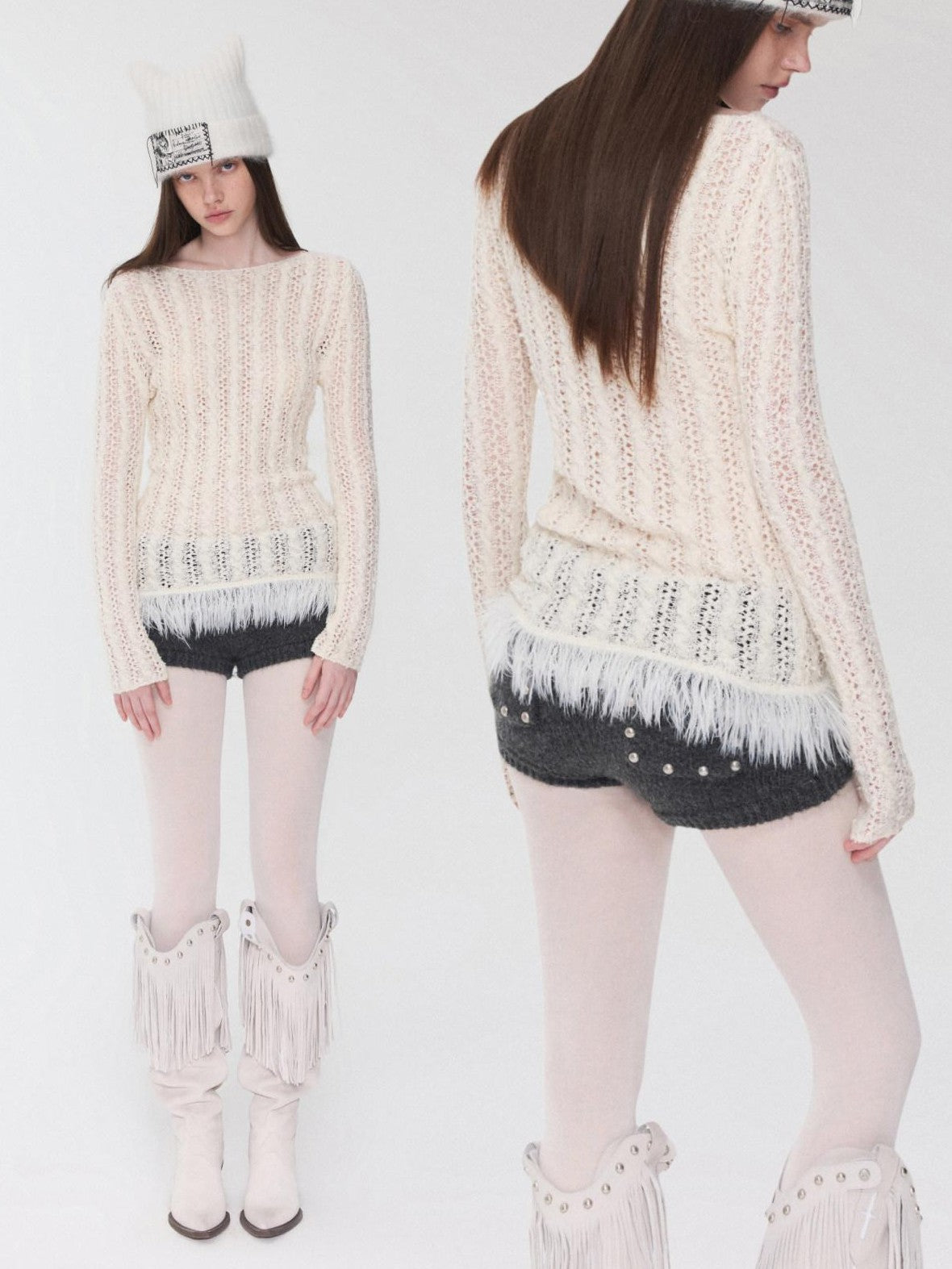 1JINN STUDIO Pony Jacquard Knit Short Cardigan High Waist Women&