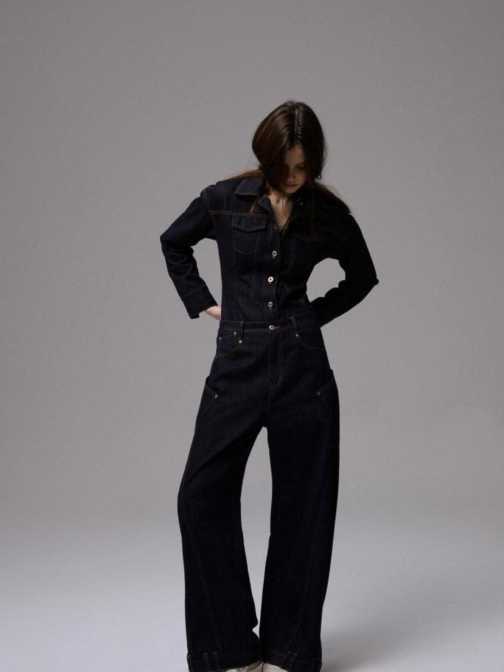 1JINN STUDIO Raw Denim Deconstructed Wide Shoulder Women&